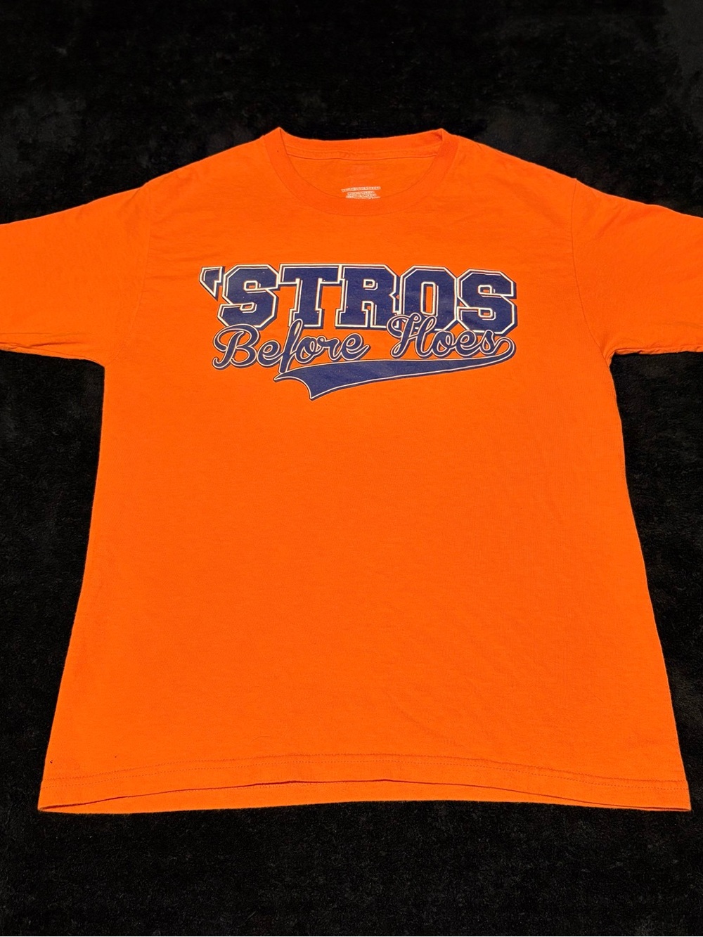 Houston Astros ‘STROS BEFORE HOES orange tee men’s small